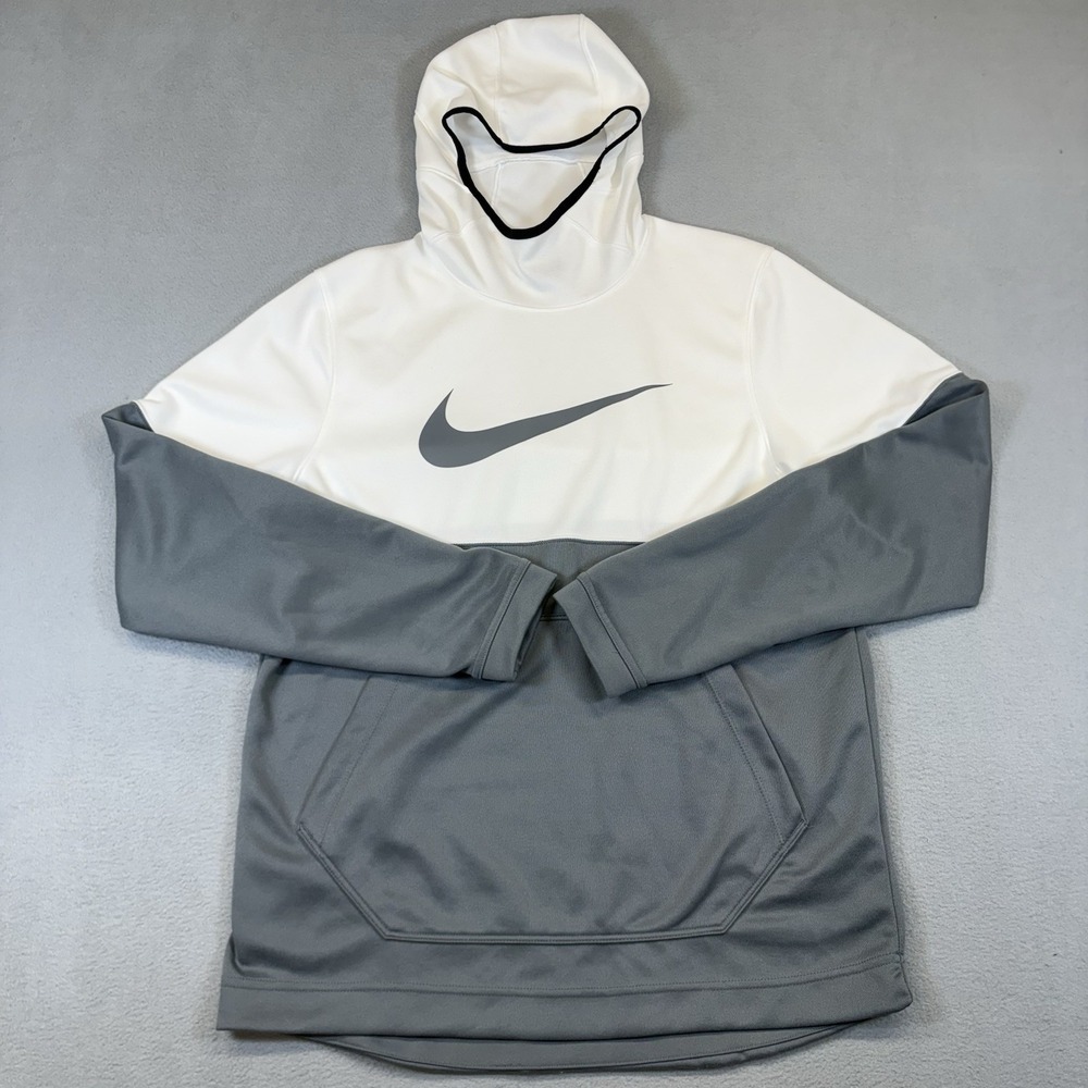 Nike Dri-FIT Spotlight Hoodie Mens M White Gray Big Swoosh 925634-100